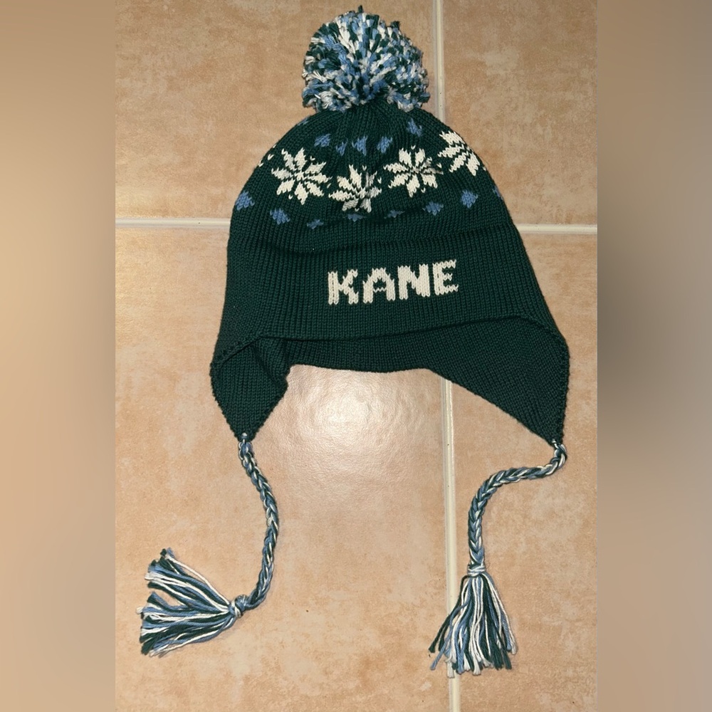 Kids' Dark Green Snowflake Knit Hat